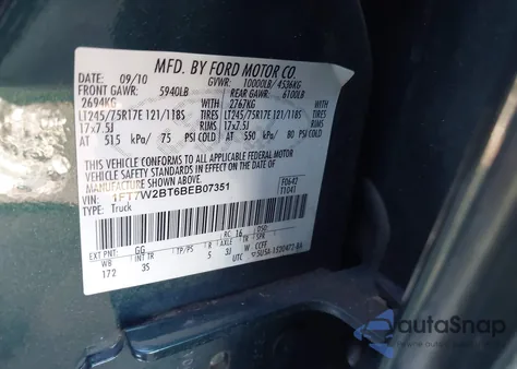 2011 Ford F-250 Xlt z USA, uszkodzony, nr VIN 1FT7W2BT6BEB07351